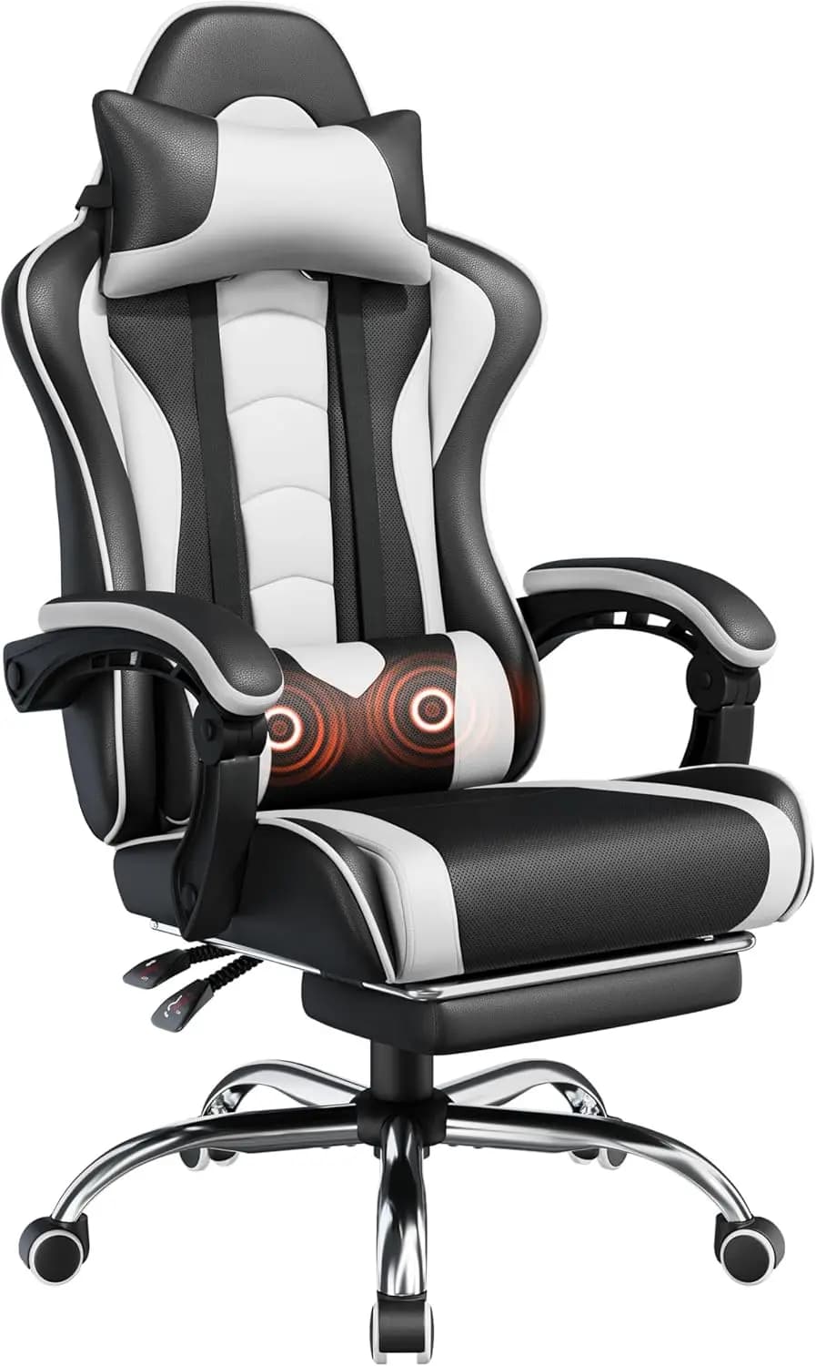 Sedia da Gaming, Sedia per Videogiochi con Massaggio, Supporto Lombare e Poggiapiedi, Regolabile in Altezza, Ergonomica per Computer