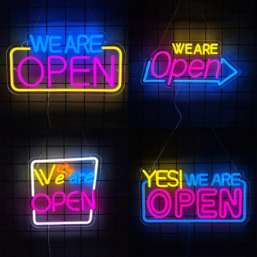 Insegna al neon serie We Are Open per decorazioni murali, luce al neon a LED per karaoke, bar, club, ristorante, feste, caffetteria, salone, sala giochi, hotel