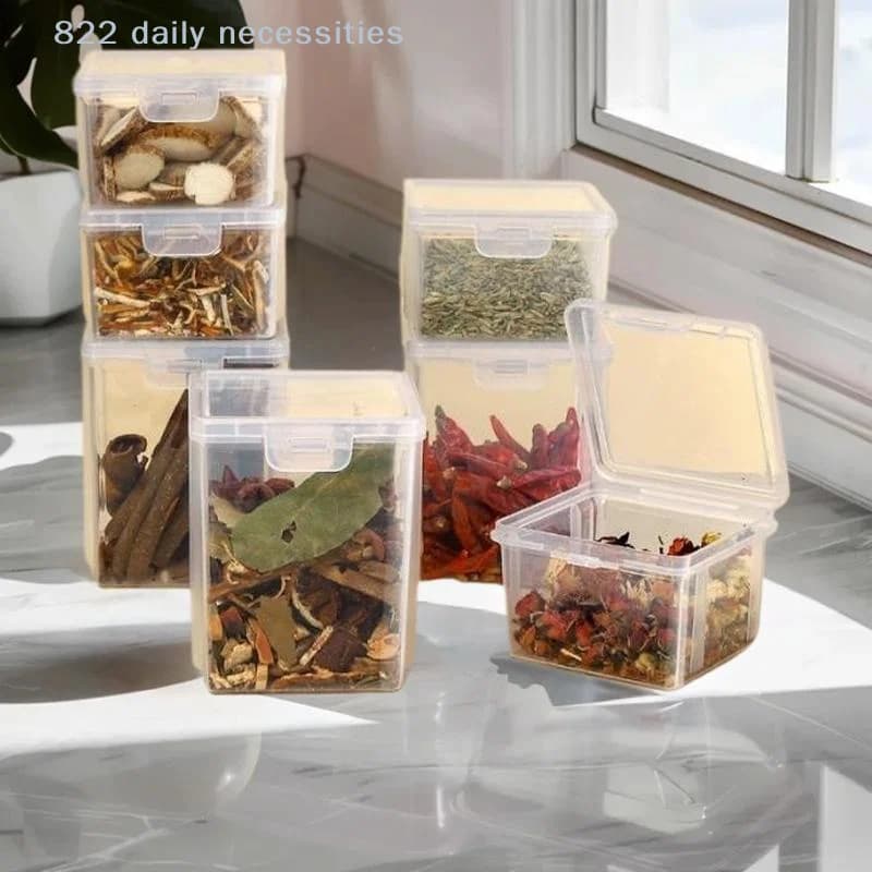 Contenitore trasparente in plastica per alimenti, barattolo sigillato, contenitore per spezie a prova di umidità, organizzazione della cucina, scatola per la conservazione delle spezie