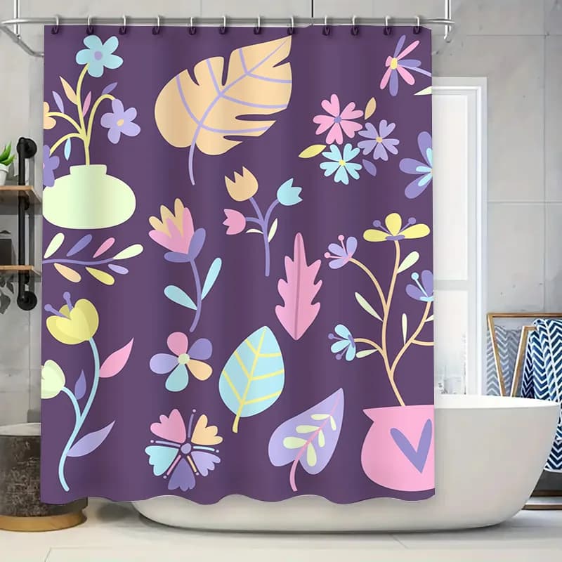 Decorazione da bagno con tenda da doccia floreale vibrante con foglie di fiori viola, perfetta per un'atmosfera simile a Spa nel tuo spazio per il bagno!