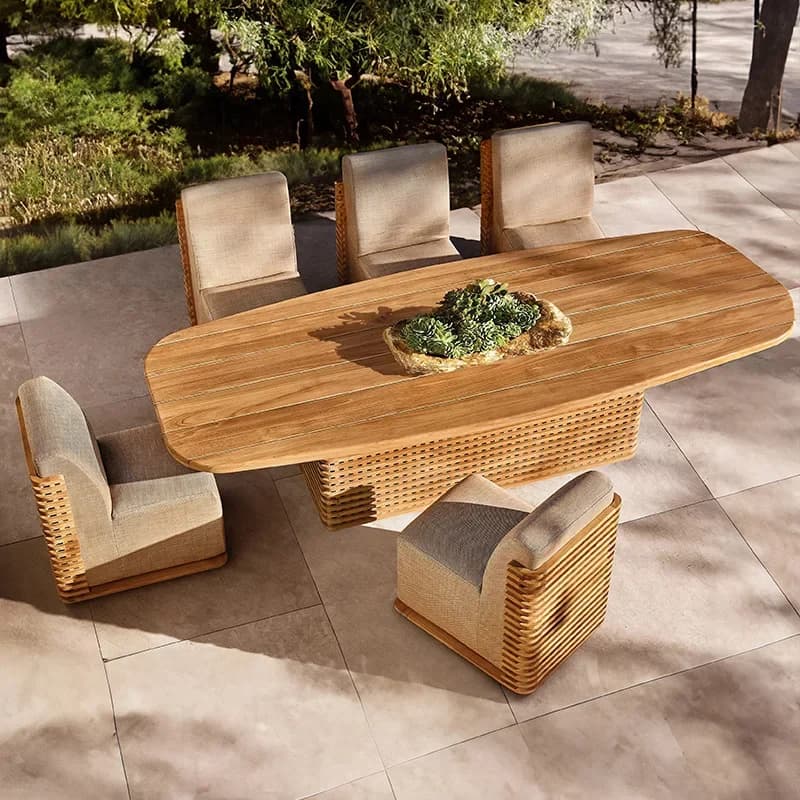 Outdoor teak tables and chairs, terrace waterproof and sunscreen homestay solid wood tables and chairs