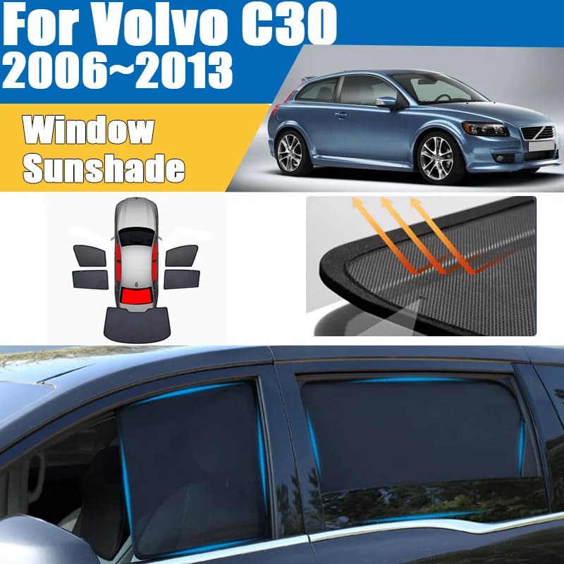 For Volvo C30 2006-2013 Magnetic Car Mesh Sunshade Ventilation UV Protection Privacy Windshield Frame Curtain Auto Accessories