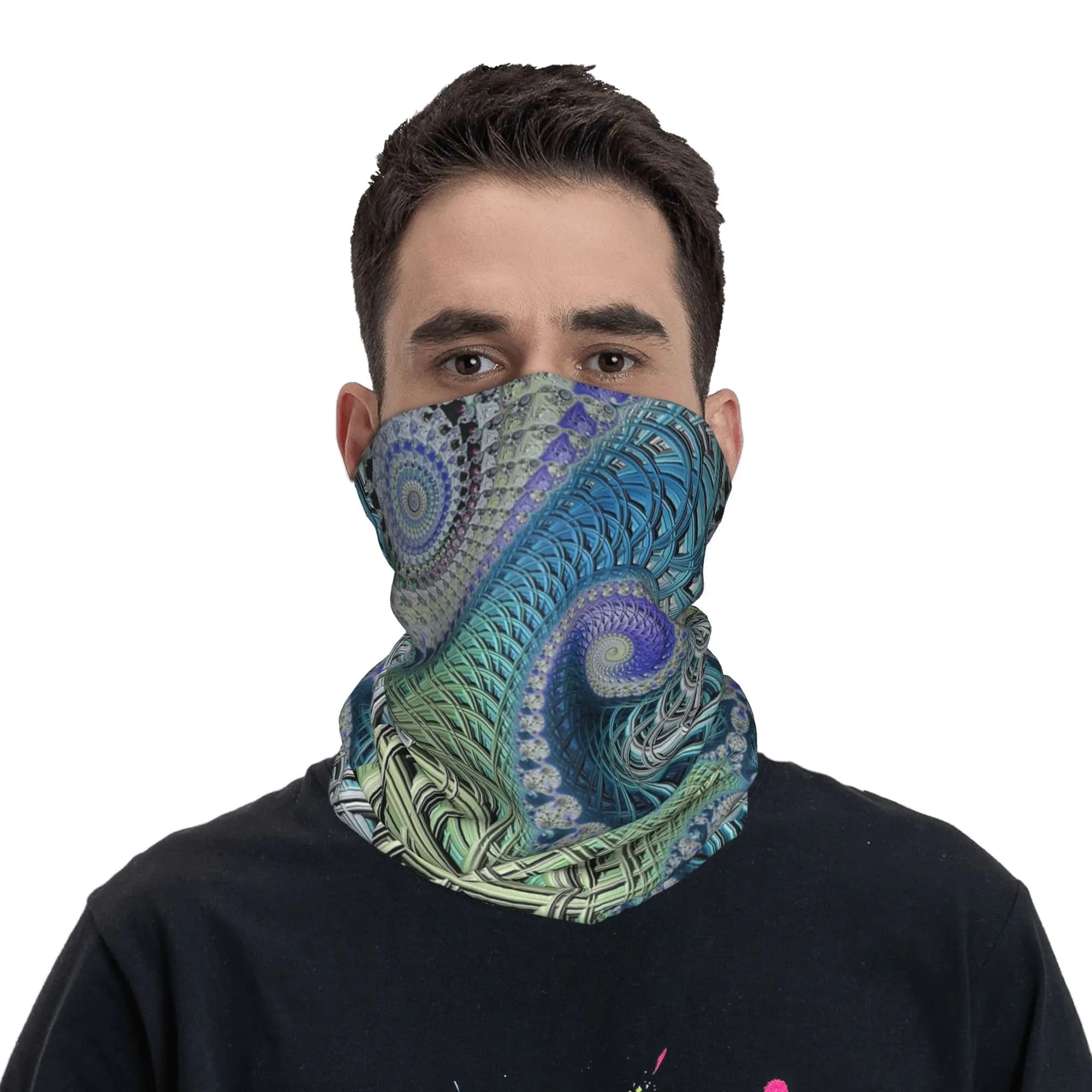 Bandana Colorata e Vivace con Motivi Frattali a Spirale, Maschera Stampata, Sciarpa, Maschera per la Viso, per Escursionismo e Pesca, per Men e Donne Adulti