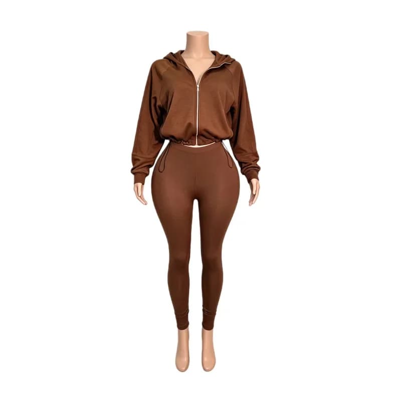 Fashion Solid Tracksuits Women Casual 2 Piece Set Zipper Full Sleeve Hooded Jackets Top + High Waist Skinny Pants Fitness Suits