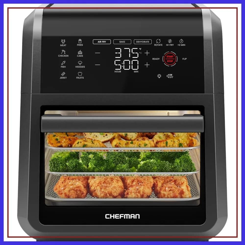 Forno Friggitrice ad Aria 5-in-1, Capacità Familiare da 12 Litri, Timer Digitale e Touchscreen, 12 Programmi Preimpostati, Parti Lavabili in Lavastoviglie