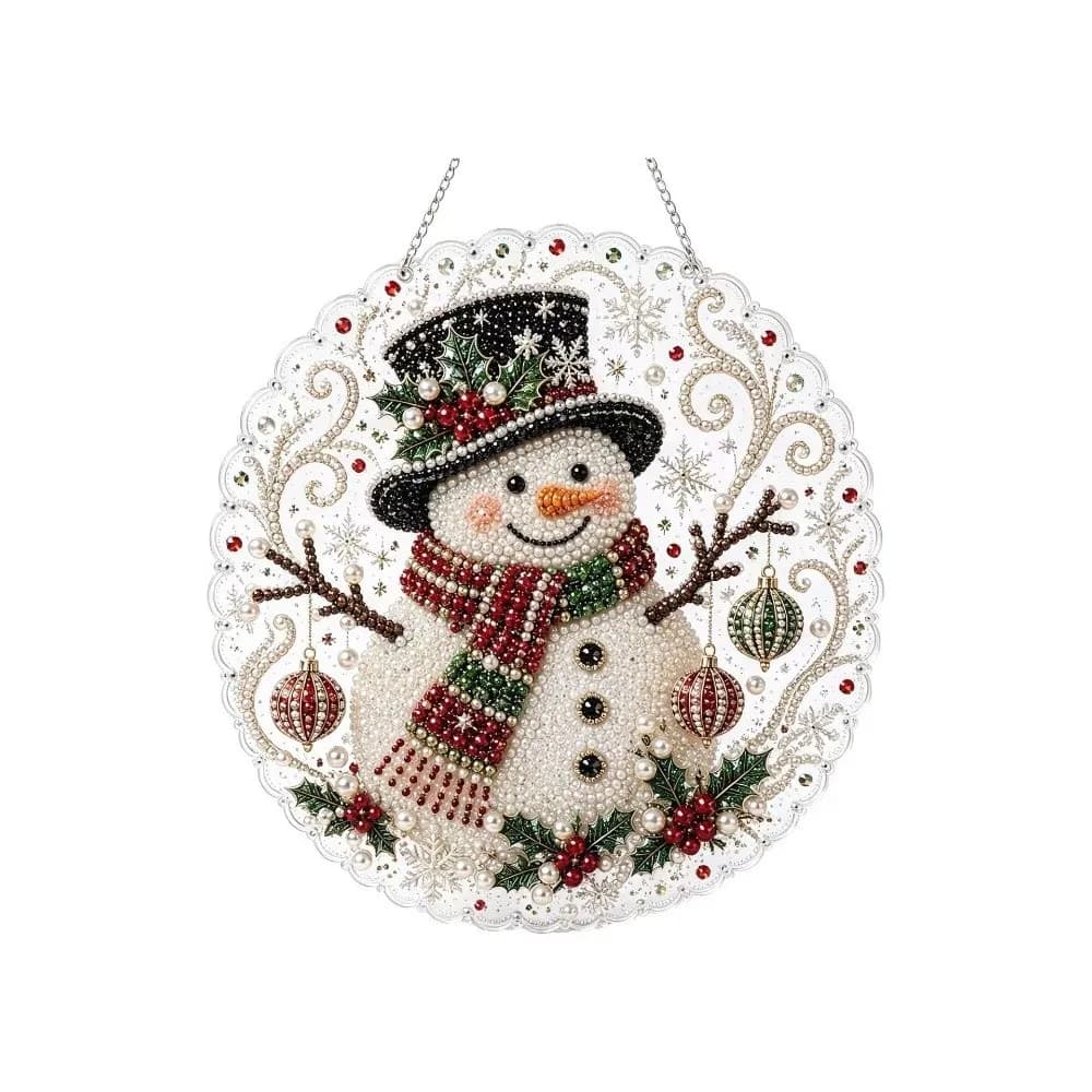 Round Acrylic DIY Pearl Beads Craft Kit Metal Chain Acrylic Round Board Christmas Diamond Painting Kit Gemstone Dots Beads