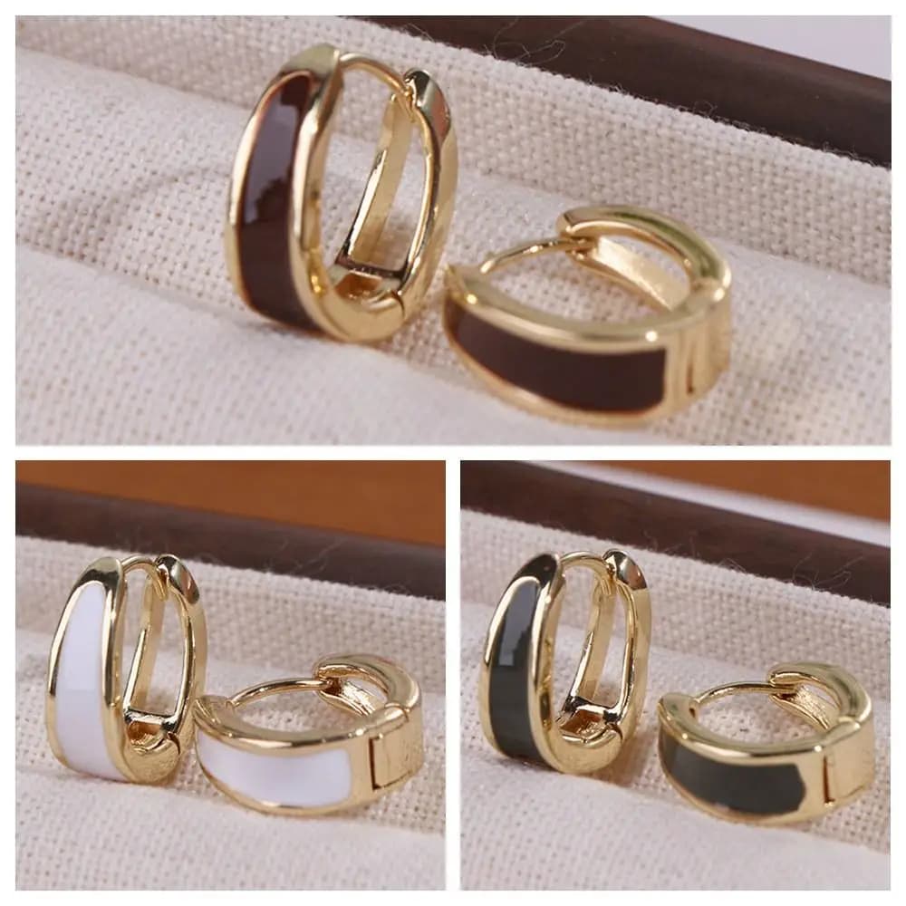 Orecchini a Cerchio da Donna in Rame Smaltato Stile Francese con Effetto Goccia d'Olio, Orecchini a Cerchio Huggie Stile Coreano