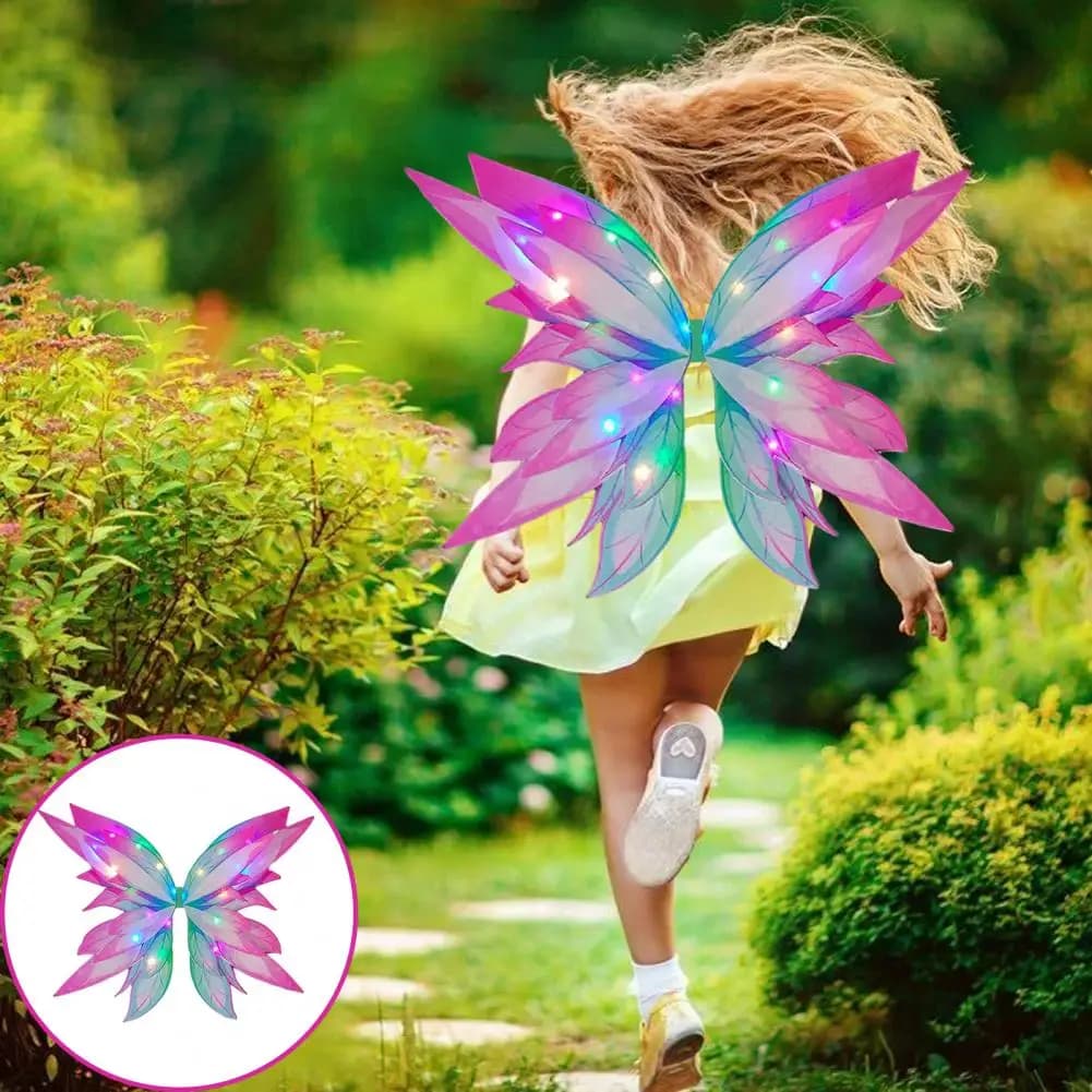 Ali di fata colorate Ali di farfalla luminose Illuminano il costume da fata Regalo cosplay Ragazze Ala luminosa per vestire e feste