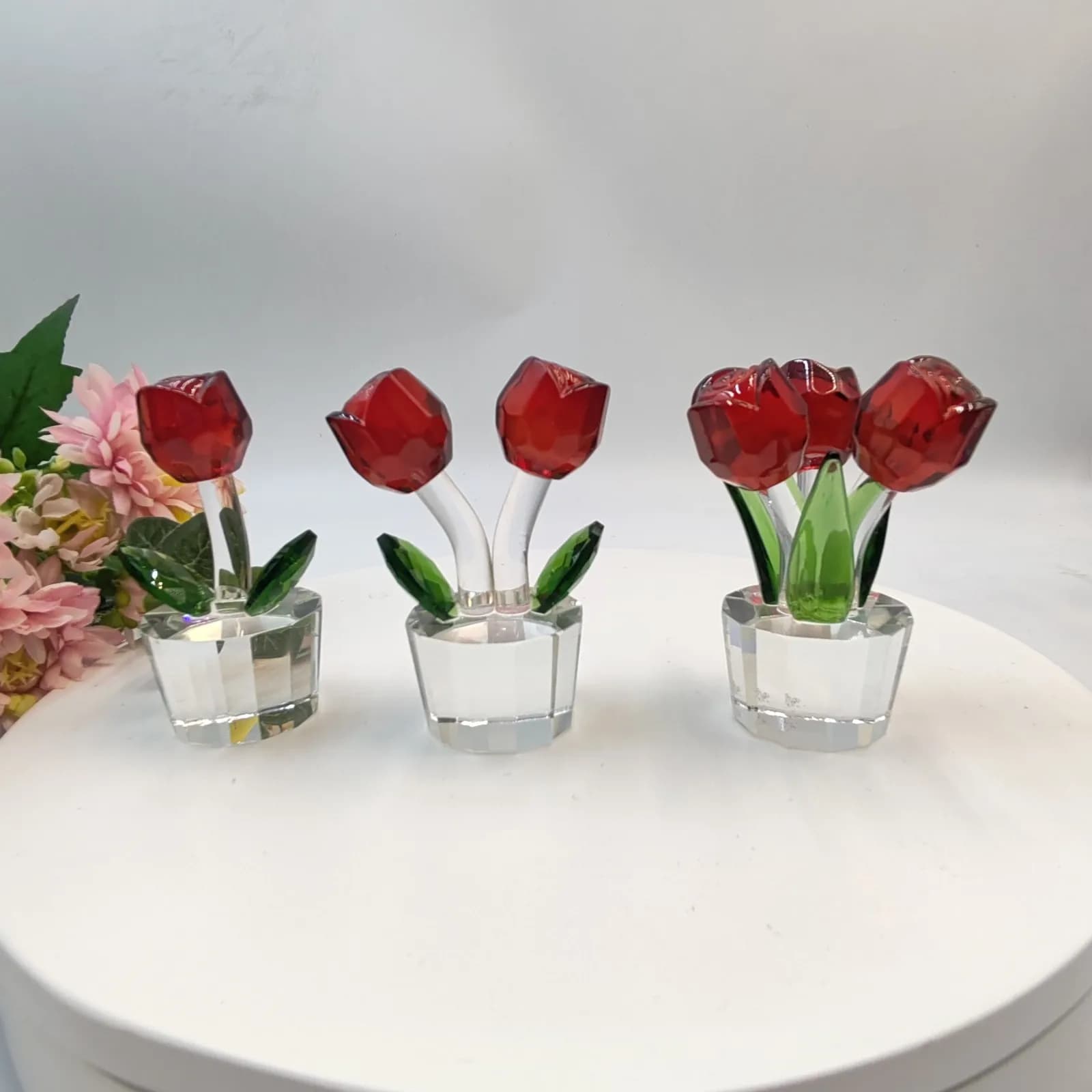 Centrotavola da tavolo con figurine di fiori artificiali in vetro da 1 pezzo per la decorazione domestica