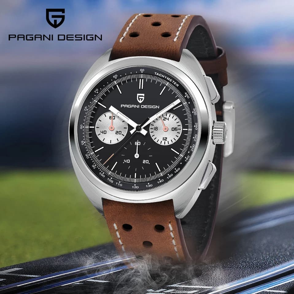 Men's watch PAGANI DESIGN, sports retro with Panda dial, quartz, stainless steel, turtle back chronograph, new model 2026