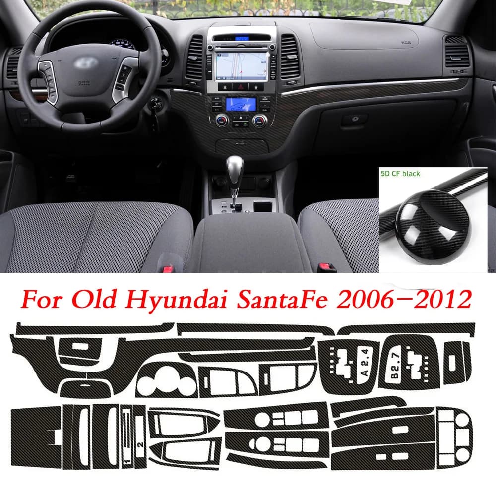 Per il vecchio Hyundai Santa Fe 2006-2012 Pannello di controllo centrale interno Maniglia della porta Adesivo in fibra di carbonio Decalcomanie Car styling Accessorie
