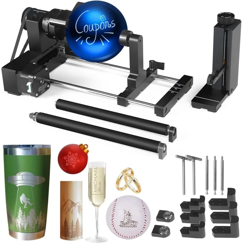 Comgrow Rotating Roller Axis Y 4-in-1, Suitable for Most Laser Engraving Machines, with 3 Types of Griffe and Pins, or Cilinder for Engraving