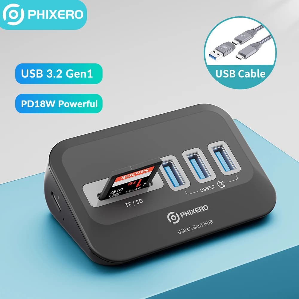 Docking station USB 3.2 PHIXERO HUB Tipo C Adattatore USB 3.0 Docking station multifunzione multi porte con scheda SD per PC portatile
