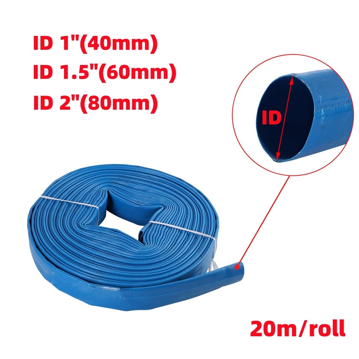 Tubo flessibile per cintura acqua blu da 20 m/rotolo 1''1.5''2'' PVC Cortile Tubo per acqua per irrigazione agricola Tubo per pompa acqua ad alta pressione antigelo
