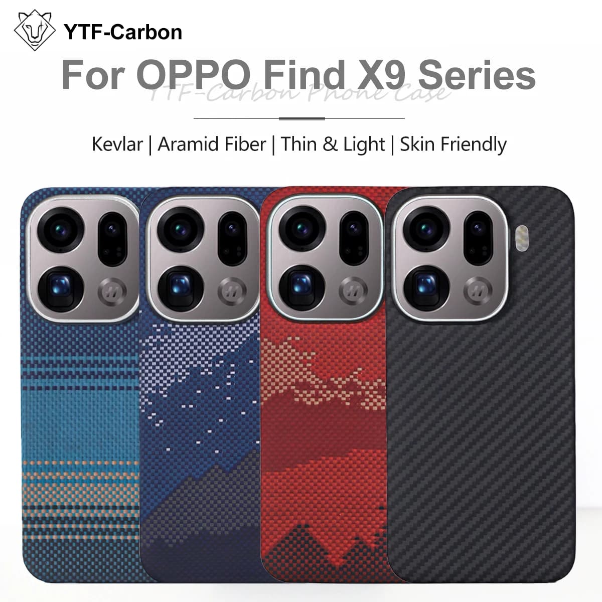 YTF Per OPPO Trova X9/X9 Pro custodia in carbonio Kevlar fibra aramidica magsafe ultra sottile copertura rigida magnetica nera Sottile rosso chiaro premium