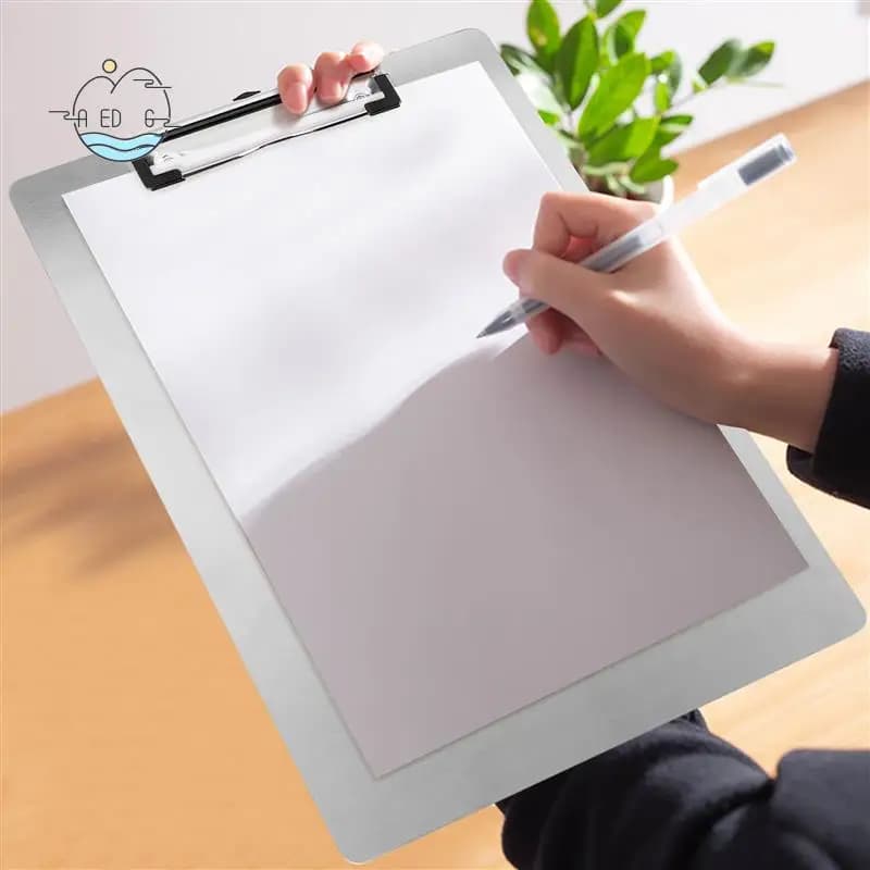 Cartella per appunti AED6-Metal Cartella per clip in acciaio inossidabile A4 Cartella per archiviazione di fatture Cartella per file di scrittura Menu Stecca per le aziende