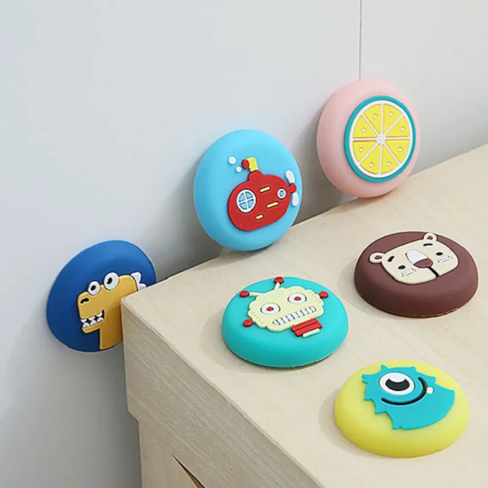 8Pcs Soft Door Handle Wall Bumpers Cartoon Round Shape Adhesive Door Knob Stopper Noise Dampening Protector for Cabinet Fridge