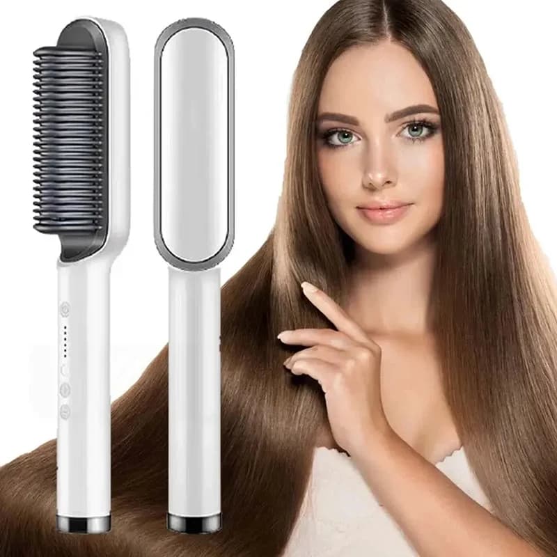 Spazzola Elettrica Professionale per Lisciare e Arricciare i Capelli con Tecnologia Ionica e Ceramica, Riscaldamento Rapido PTC, 1 Impostazione di Temperatura, Funzioni di Sicurezza, per Uso Domestico