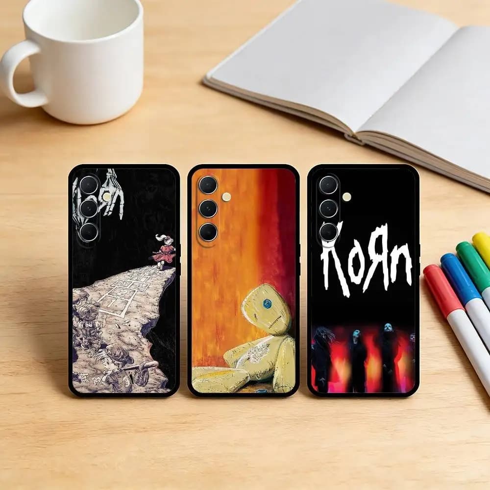 Cover Nera per Telefono con Motivo Rock Band K-Korn per Samsung S25, S24, S21, S22, S23, S30, Ultra, S20, Plus, Fe, Note, 10, 9, 5G