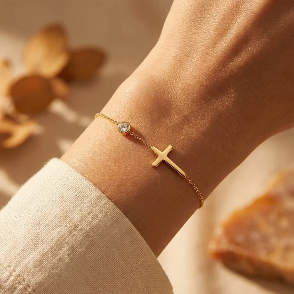 Single‑CZ Cross Bracelet Stainless Steel Dainty Fashion Unisex Minimalist Stackable Jewelry Classic & Versatile for Daily Wear