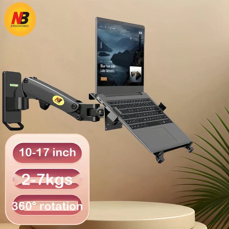 NB F120 17-27" Gas Spring Full Motion TV Wall Mount LCD Monitor Holder Aluminum Arm Bracket Silver Black