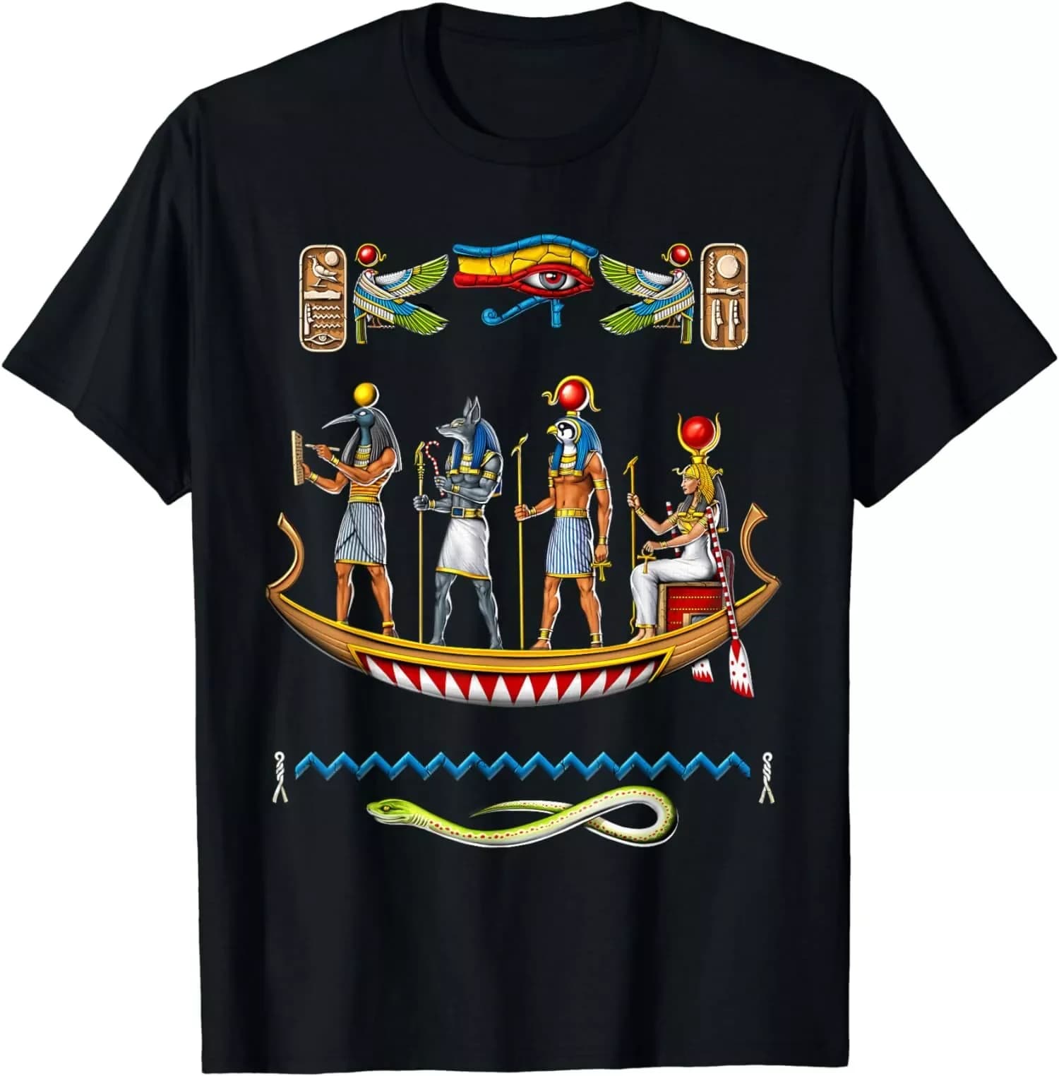 Ancient Egyptian Mythologys God Anubis Thoth Eye of Horus T-Shirt 100% Cotton O-Neck Summer Short Sleeve Casual Mens T-shirt