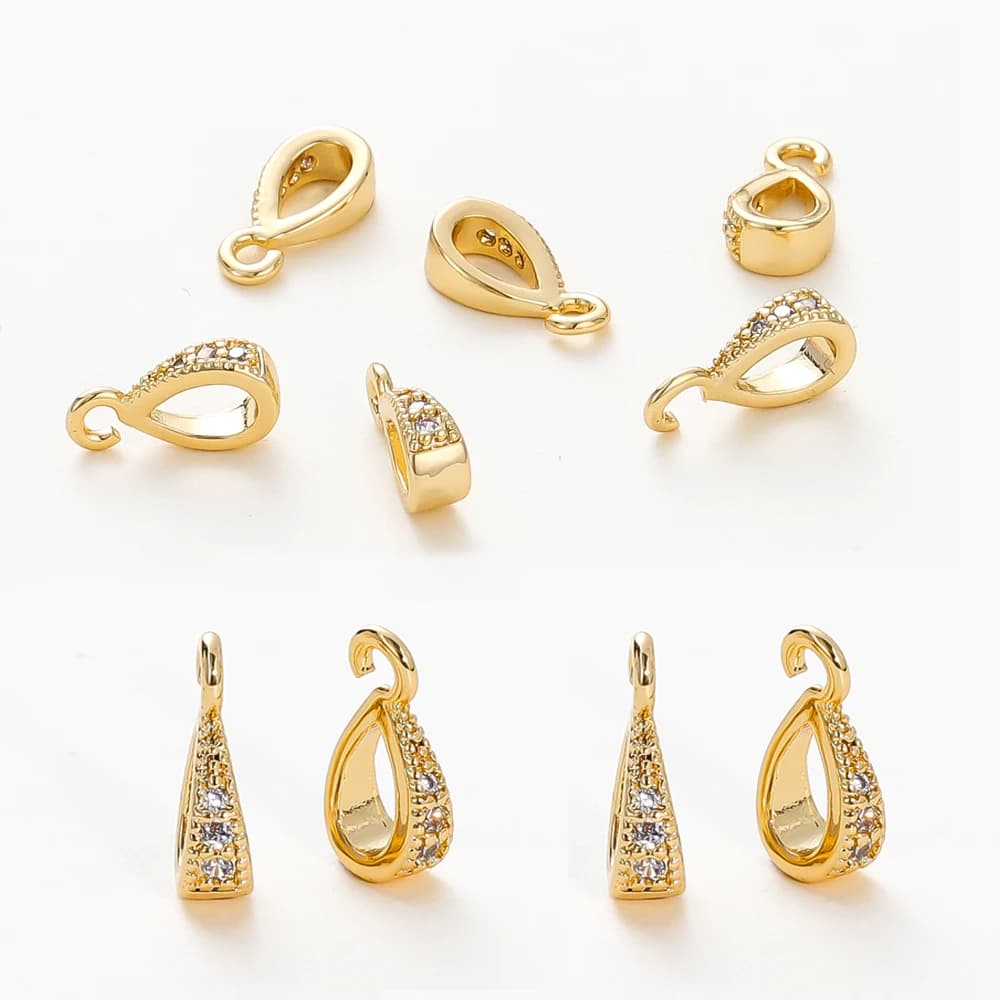 4pcs 18K Gold Colors Drop Zircon Rhinestone Pearl brass clasps Clips Charm Connectors Hooks For Necklace Bracelet Jewelry Making