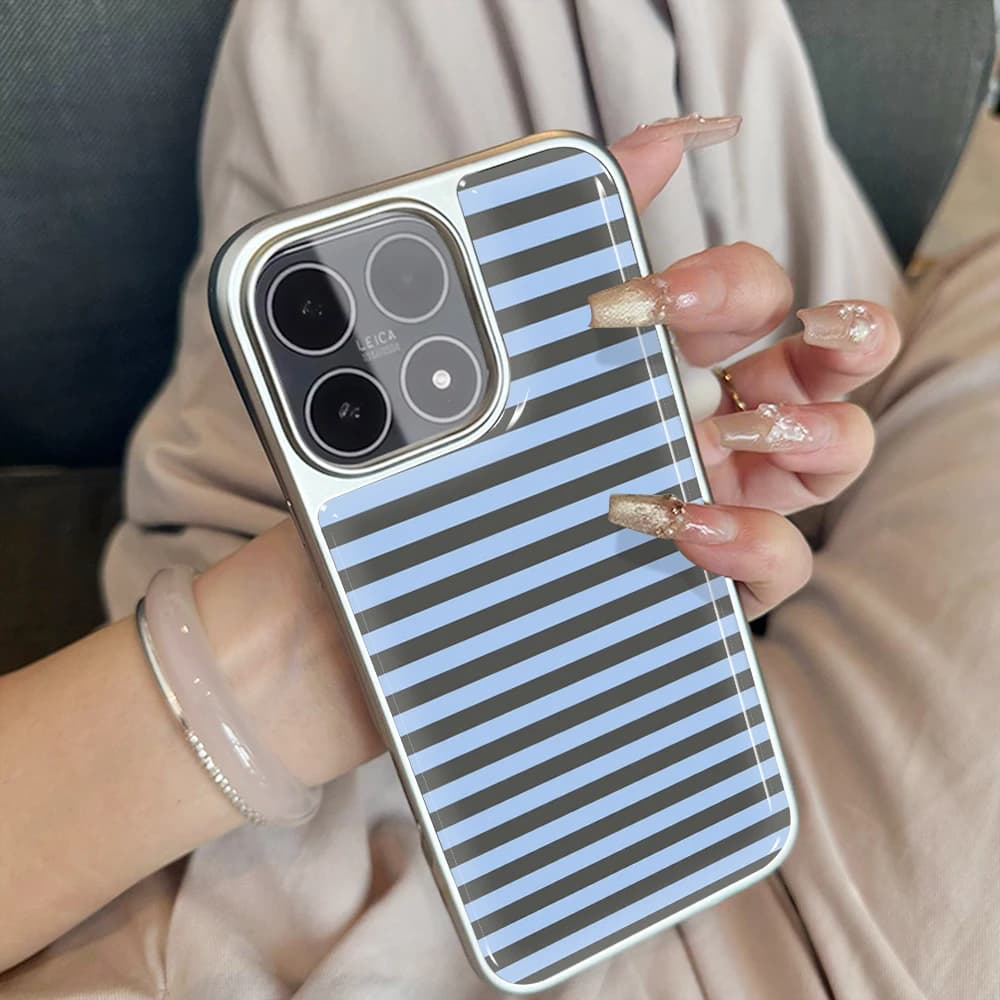 Custodia Opaca Antiurto di Lusso con Strisce Blu Semplici per iPhone 15 13 Pro Max, 11 12 17 ProMax, 14 16 Plus