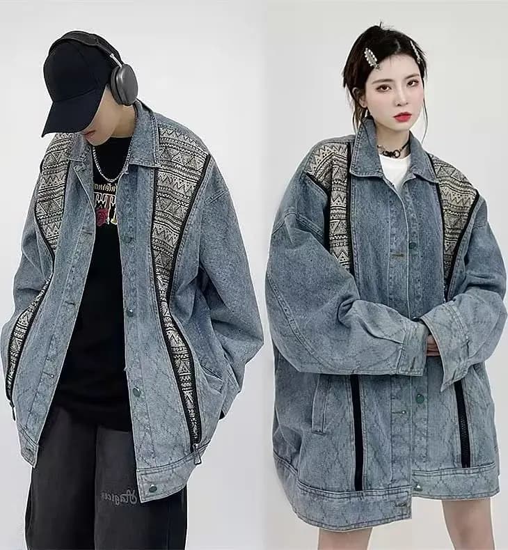 Spring American Trendy Brand Men's Denim Jacket Casual Collar Patchwork Baseball Uniform Casual Outerwear Traditional Style