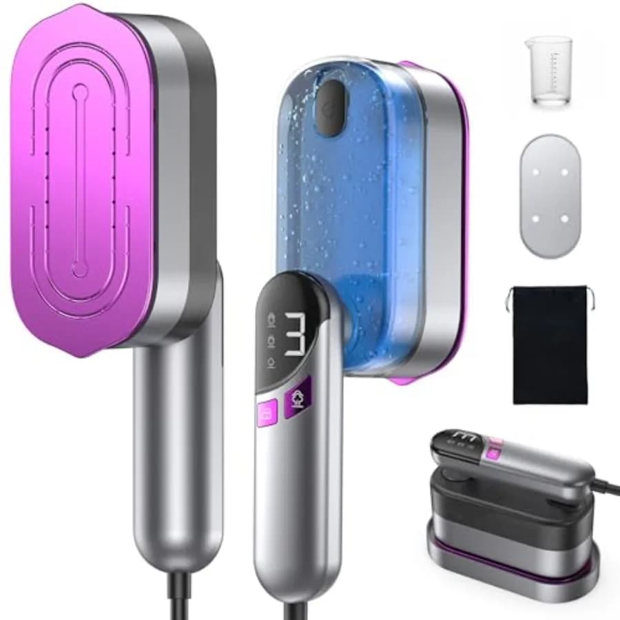 Ferro da Stiro e Vaporizzatore Portatile 2-in-1 per Vestiti, 1000W, con Piastra in Ceramica, Riscaldamento Rapido in 9s, Anti-perdita, Serbatoio da 170ml