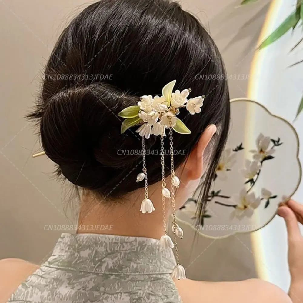 Bastoncino per capelli in stile cinese Lanterna di loto incandescente Forcina per donna Stile antico Lanterna per palazzo Bastone per capelli Fiore Nappa Inserto per capelli