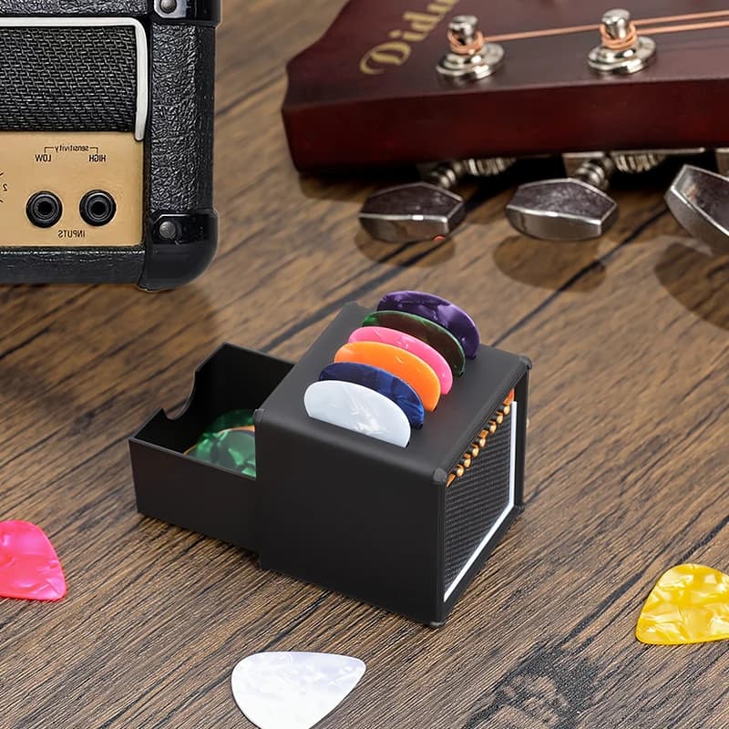 Porta plettro per chitarra portatile stampato 1 * 3D con cassetto Plettri per chitarra antipolvere impermeabili Organizzatore di plettri per riporre e visualizzare regali