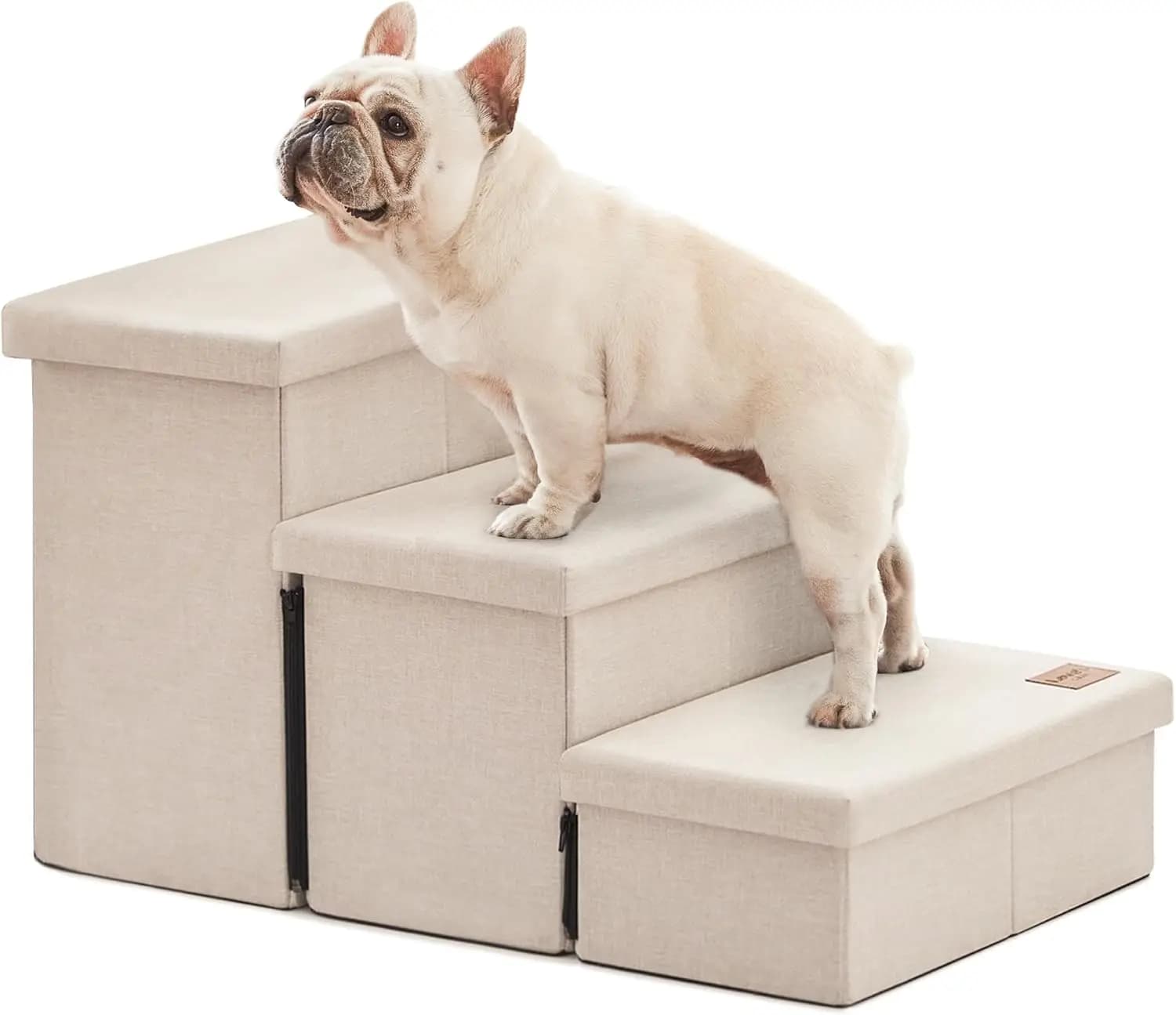 Scale pieghevoli per cani e gatti, altezza 18 pollici con contenitore, supporti fino a 200 libbre - Beige