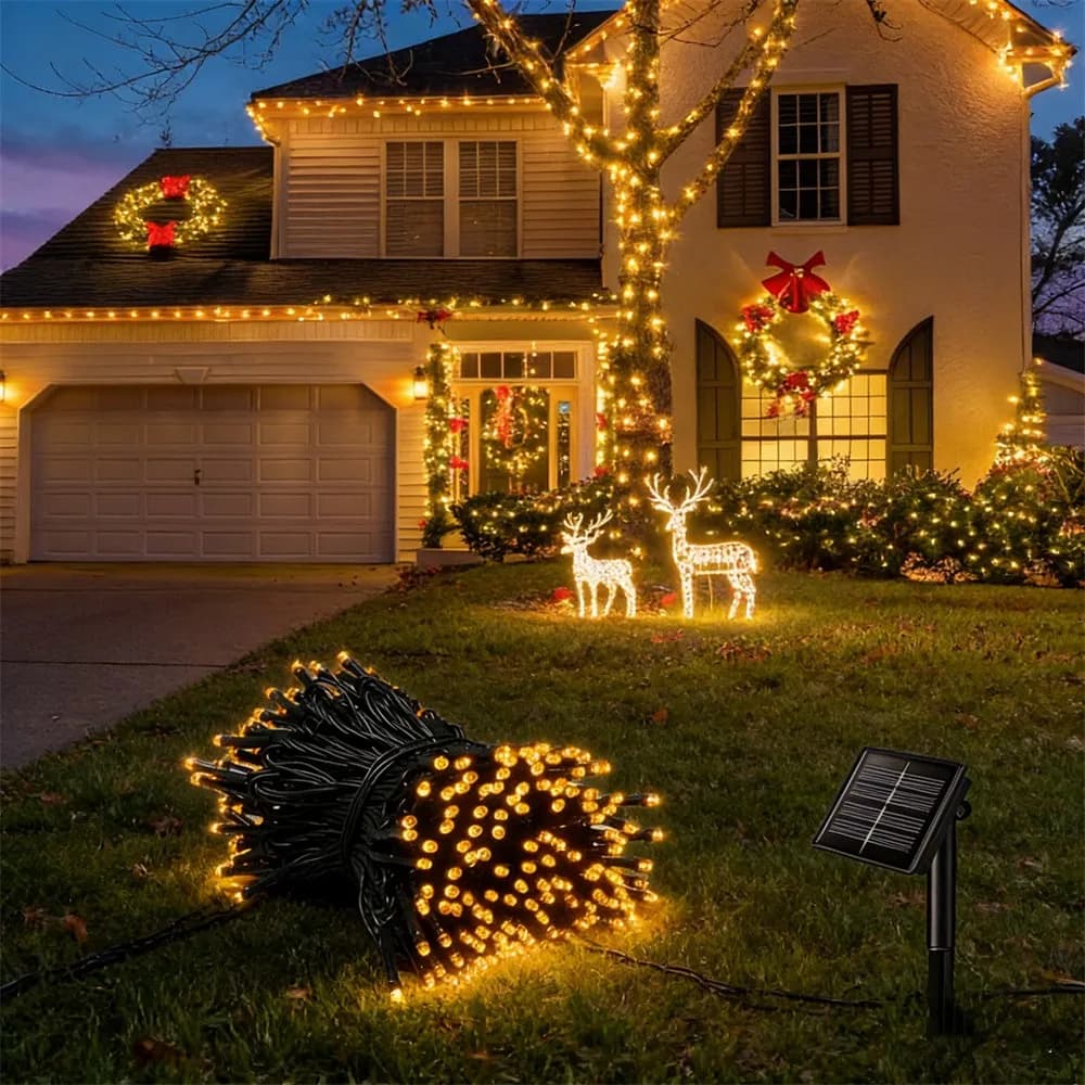 Luci a Stringa LED Solari per Esterni, Impermeabili, Ghirlanda Luminosa Solare per Patio, Matrimoni, Natale, Illuminazione da Giardino