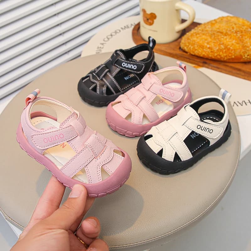 Kids Retro Cross Strap Closed Toe Sport Sandals Boys Girls Adjustable Velcro Strap Anti-collision Non-slip Thick Sole