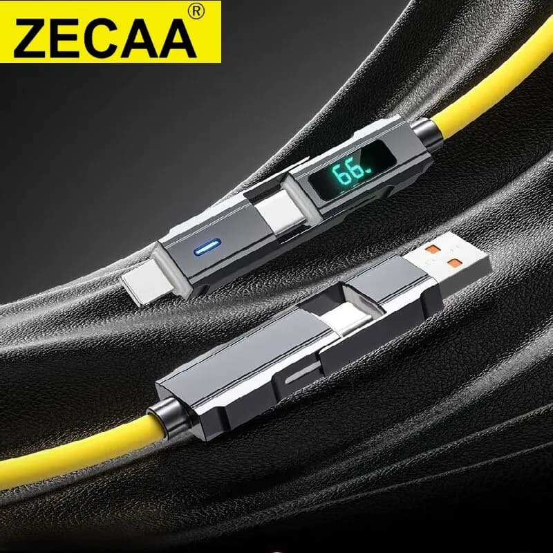 ZECAA 4 in 1 ricarica rapida 66W PD20W cavo di ricarica dati USB digitale in silicone con porta USB Micro tipo C Lightning