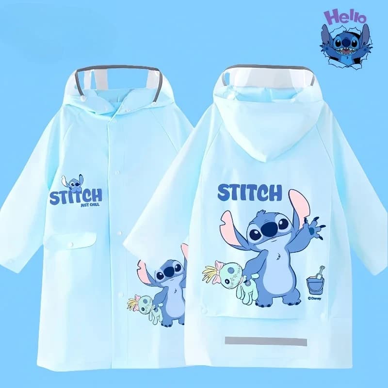 Impermeabile per bambini Stitch con zaino scolastico, cappello a tesa larga, poncho impermeabile alla moda con cartoni animati per ragazzi, regalo per le vacanze