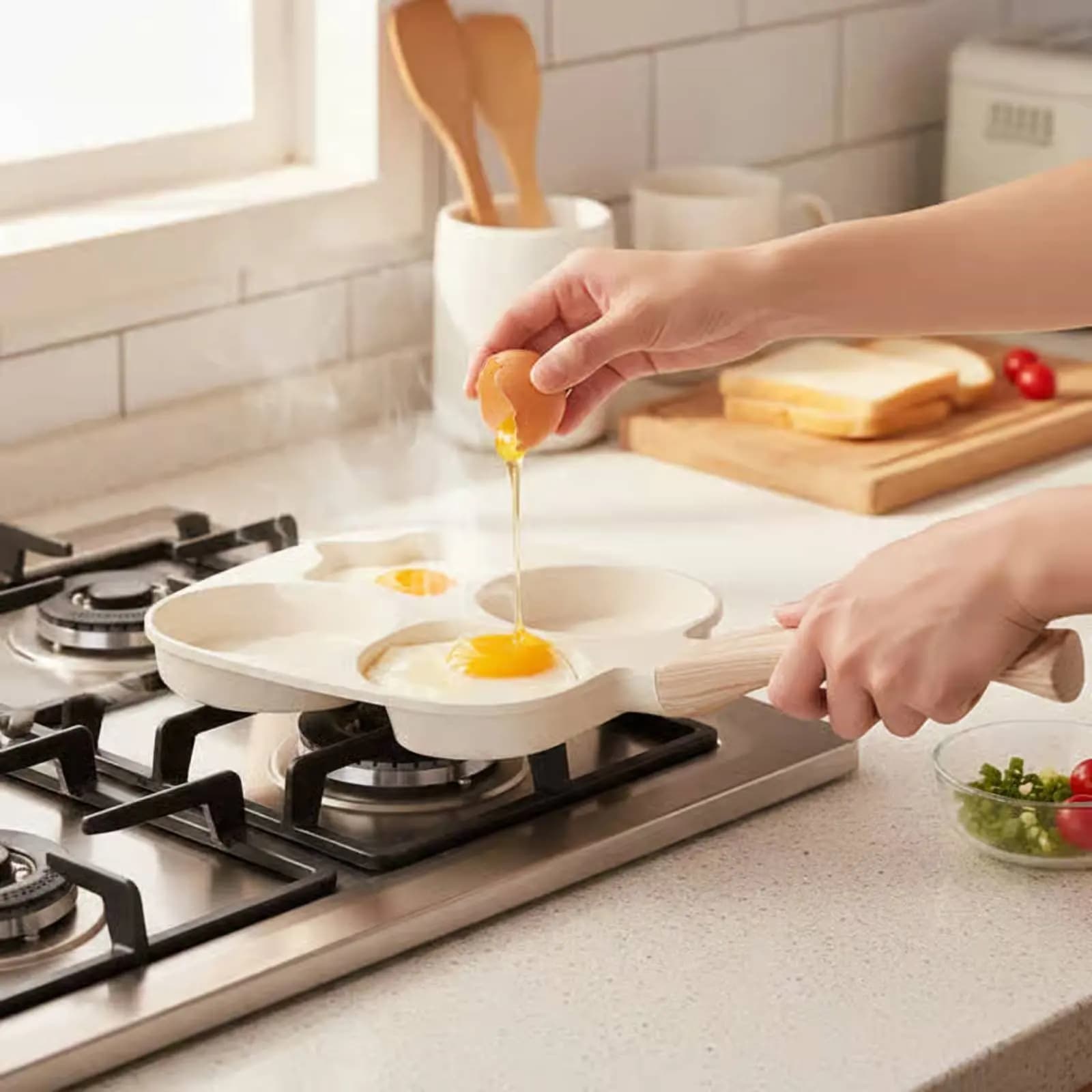 Padella Antiaderente per Colazione a 4 Scomparti, Durevole, per Cottura Rapida e Uniforme, Ideale per Pancake