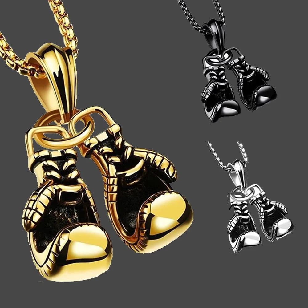 Sports fitness jewelry Necklace with double boxing glove pendant Men's chic necklace with hiphop chain Fantastic male jewelry