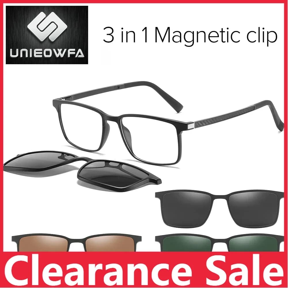 Occhiali da sole magnetici 2 in 1 da uomo, polarizzati UV400, con clip, per la guida, occhiali da vista per miopia, rettangolari