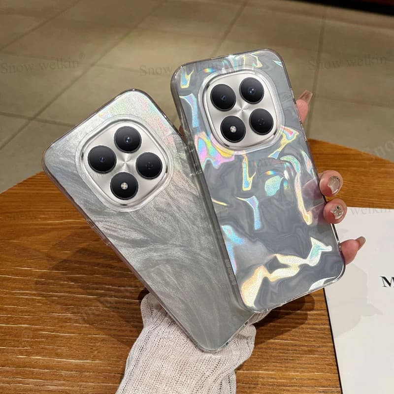 Custodia Rigida con Gradiente Argento Laser per Xiaomi Redmi Note 15 Note15 Pro Plus ProPlus Note15Pro + Cover per Telefono con Retro in PC e Paraurti in TPU