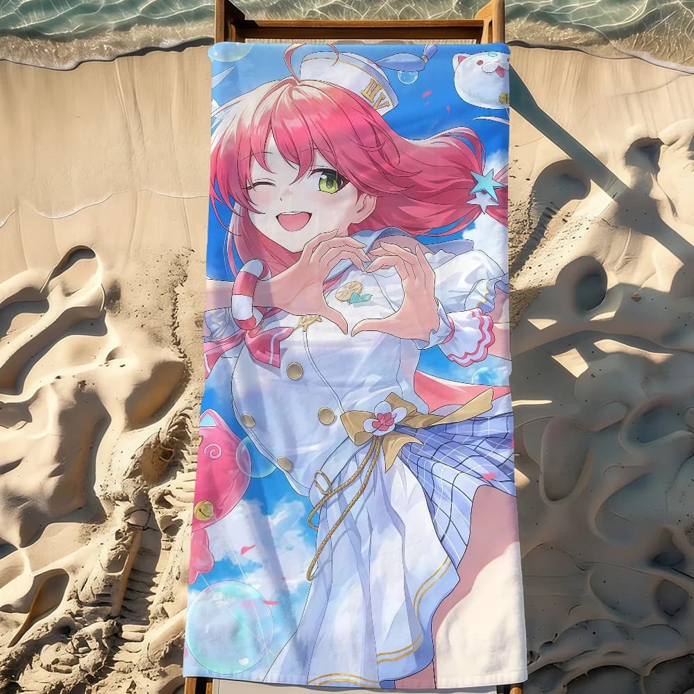 Asciugamano VTuber Sakura M-Mi-ko, asciugamano sportivo ad asciugatura rapida, per viaggi, campeggio, resistente alla sabbia, morbido, leggero, grande, per la spiaggia