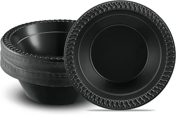 100 Ciotole in Plastica Nera Leggere da 12 oz, Piatti per Zuppa e Insalata Monouso per Feste e Matrimoni