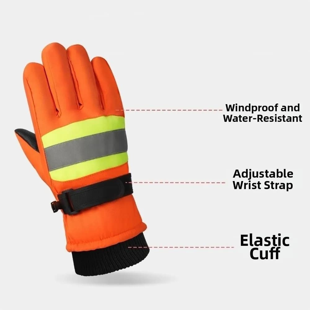 Reflective Sanitation Worker Gloves Touchscreen Waterproof Work Protective Gloves Cold Proof Thicken Five-Finger Gloves Skiing