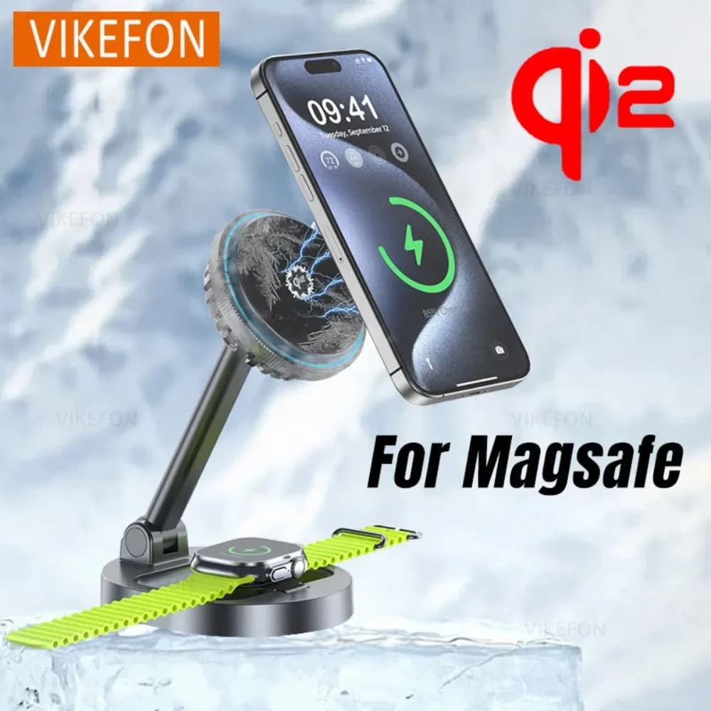 qi2 Magnetic Wireless Charger 3 in 1 with Ice Cooling for Magsafe iPhone 16 15 14 13 12 Apple Watch 9 8 7 AirPods Pro2 Quick Charging