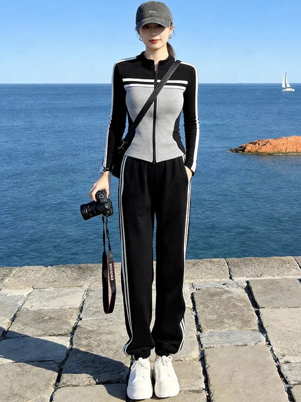 Fashionable Casual Sportswear Set Women's Slim Fit High Waist Long Pants Cardigan Top Sweatshirt Two Piece Set Autumn New Arr...