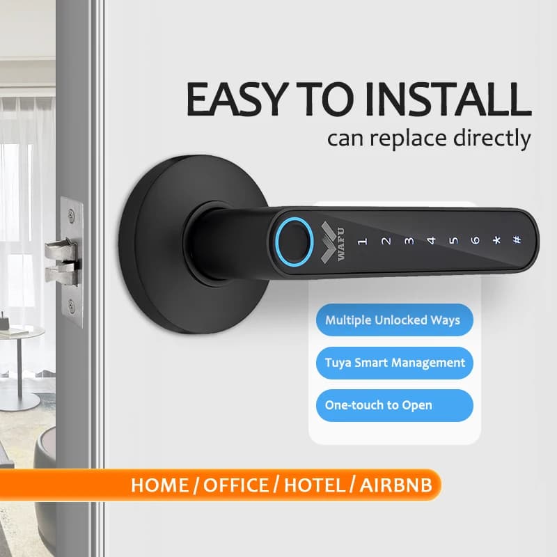 WAFU 016 serratura per porta con impronte digitali Tuya Smart Lock serratura per porta della camera da letto in lega di zinco maniglia per batteria al litio incorporata serratura a catenaccio