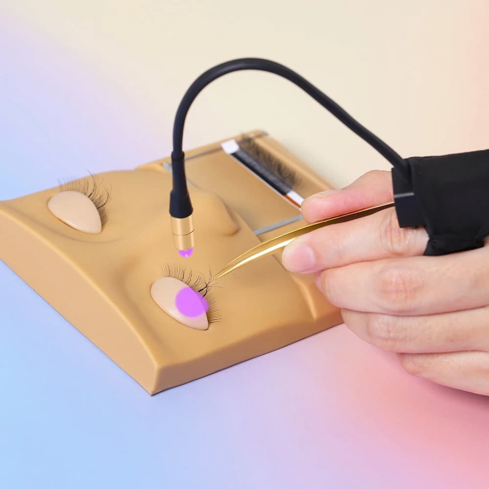 Pinky Leem Custom Logo Professional UV LED Eyelash Curing Lamp with Lash Grafting Tweezers Light Eyelash Curler