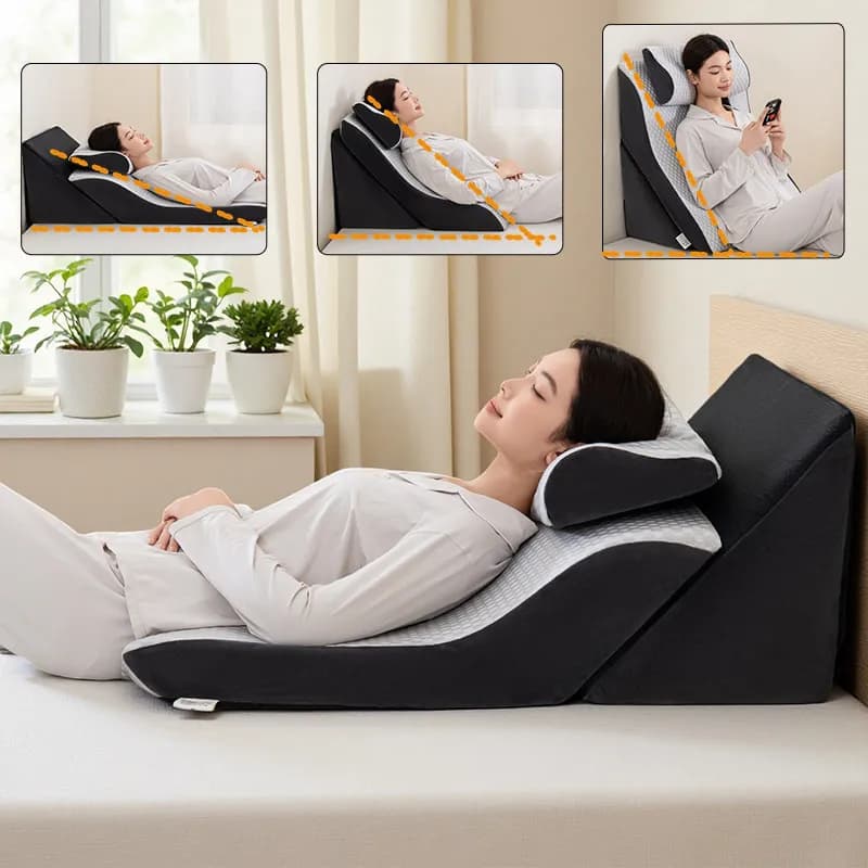 Cuscino ergonomico a S inclinabile e regolabile, anti-riflusso, a cuneo, per supporto e sollevamento della parte superiore del corpo per anziani e persone allettate