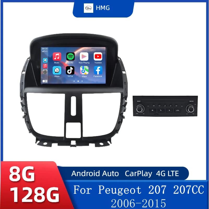 HMG Android 13 Wireless CarPlay Android Auto Radio Per Peugeot 207 207CC 2006 - 2015 4G Auto Multimedia GPS autoradio DSP RDS dvd